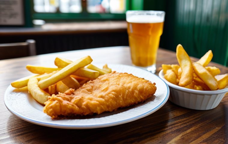 런던 피쉬 앤 칩스 전통 레시피 - Classic Fish and Chips**
A portion of golden, crispy Fish and Chips served on a white plate. The fi...