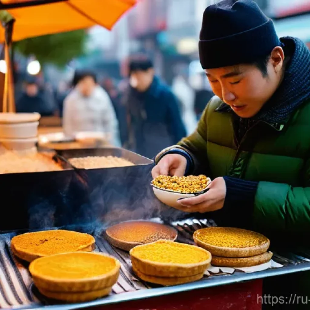 부산 씨앗호떡과 서울 꿀호떡 비교 - **Prompt 1: Busan Ssiat Hotteok in a Winter Street Scene**
"A close-up shot of a freshly prepare...